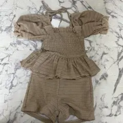 新品ベージュ フリル付きベビー水着セット110