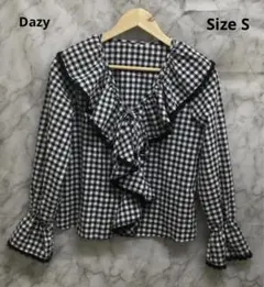 【Dazy】大人可愛い フリル 長袖 チェック柄 ブラウス S