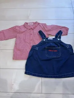 チエコサク　チェックシャツ　サロペットスカート　セット　80