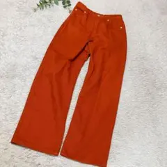 ワイドパンツ　朱色　Ｌ　ウエスト背面ゴム　コットン100％