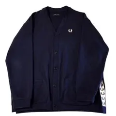 FRED PERRY ワンポイント クラシックカーディガン 紺 大きめサイズ M