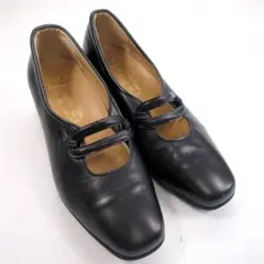 銀座ヨシノヤ　フラットパンプス　レディース　レザー　ブラック　極美品