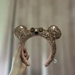 ピンク スパンコール クマ耳カチューシャ