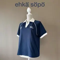 【ehka sopo エヘカソポ】FREE　紺白　半袖シャツ　カジュアルシャツ
