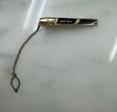 24KGF 金張り　ヴィンテージ ネクタイピン チェーン付き ゴールド×ブラック