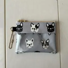パスケース ミニポーチ ラミネート フレンチブルドッグ アイスグレー