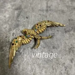 vintage 美品　ヴィンテージ ブローチ　ストーン　鳥　ゴールドカラー