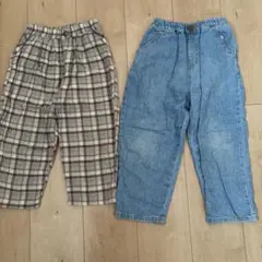 テータテート　長ズボン　パンツ2本セット　チェック、デニム　コトリ、ペアマノン