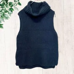 リルニーナ【M】ニットベスト/タートルネック/ノースリーブ/スリット/ネイビー