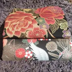 和柄生地　薄地　開花プリント　大輪＆鶴　ハンドメイド　2枚セット