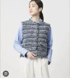 【新品未使用】ユナイテッドアローズ　ノーカラージャケット 黒×白 ツイード