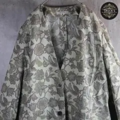 く*み様 古着 総柄ノーカラージャケット L ペイズリー 総柄 オーバーサイズ
