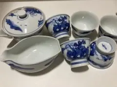 新品 三川内焼 4点セット 唐子絵 白磁 手描き 3点 急須 醤油さし 湯呑 