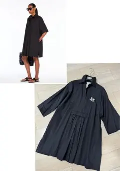 S Max Mara ピュアコットンロングワンピース ネイビー - メルカリ