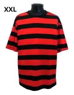 XXL ボーダー Tシャツ 赤 黒 半袖 レッド ブラック パンク ロカビリー
