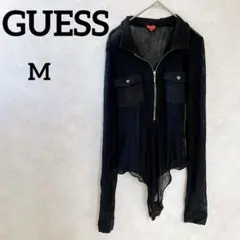 美品✨ GUESS 【M】シースルージッパーシャツ ブラック ボディーシャツのサムネイル