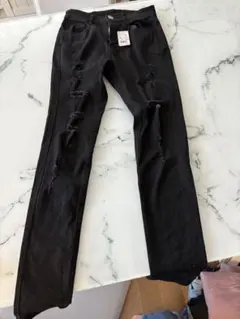 ダメージ加工スキニー 黒 ジーパン