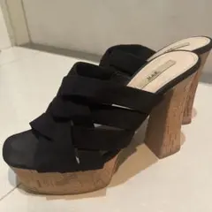 r&e ブラック スエード クロスストラップ サンダル 春夏