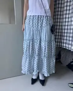 ドット柄ロングスカート　水色　nugu zara h&m sollon ムシンサ