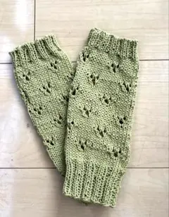 手編み　アームカバー　アームウォーマー　アップルグリーン　コットン　春夏秋用