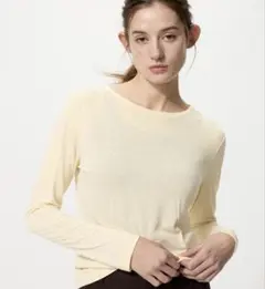 UNIQLO 長袖 クルーネックTシャツ ライトイエロー L