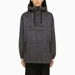 【PRADA超美品】プラダナイロンブルゾンジャケット ロゴフードジップ ネイビー