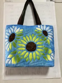 ハワイアンキルト ひまわり バック 〔少し大きめ〕 ハンドメイド