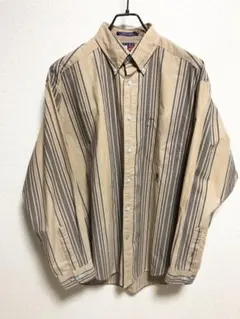 トミーヒルフィガー ボタンダウンシャツ マルチストライプ フラッグロゴ 刺繍 M