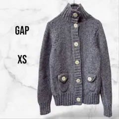 【ギャップ】ハイネックカーディガン グレー(XS)小さいサイズ 毛 ボタンダウン