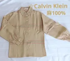 ☆Calvin Klein リネン チェック柄 シャツ サンドベージュ麻のサムネイル