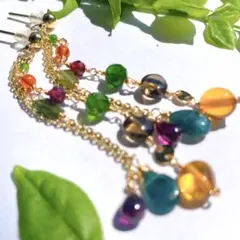 14kgf天然石高品質琥珀、ガーネット、クロムダイオプサイトカラフルピアス