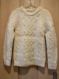 クリーム色 ケーブル編み フィッシャーマンセーター アランニットセーター
