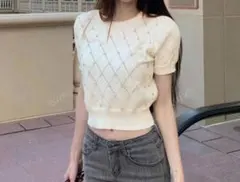 shein ラインストーン トップス アイボリー 新品未使用