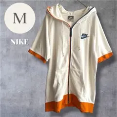 ナイキ NIKE ジップアップパーカー 半袖 M 白 青 オレンジ ロゴ刺繍のサムネイル
