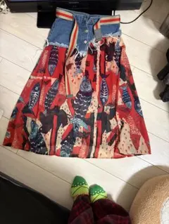 魚柄デニムウエストフレアスカート