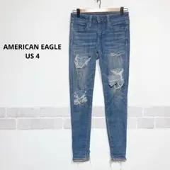 ライトブルー ダメージ スキニーデニム スーパースーパーストレッチ i989