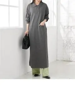 新品　マタニティ　ワンピース　Ｌ　グレー　授乳服　長袖