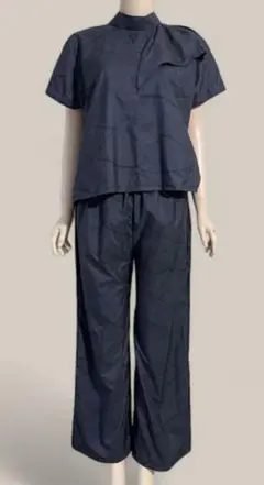 大島紬　ネイビーリボン付き 着物リメイクセットアップ