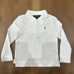 美品 ポロラルフローレン ホワイト長袖ポロシャツ 3T