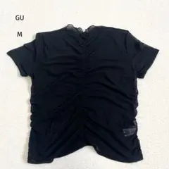 ジーユー GU 半袖 シアー トップス 黒 M 伸縮性有り 透け感有り 夏