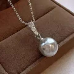 一粒パール・ダイヤネックレス　シルバー　ブラック　韓国　黒　結婚式　真珠　グレー