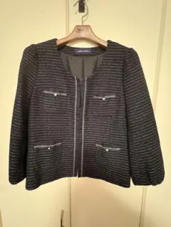 レリアン　ノーカラーツイードジャケット　11号