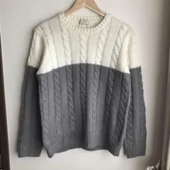 【匿名配送】ナノユニバース バイカラー 長袖ケーブルニット ホワイト×グレー M