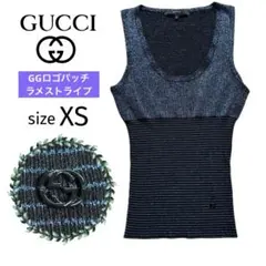 【美品】GUCCI ラメ ストライプ ノースリーブGGロゴ サマーニット XSのサムネイル