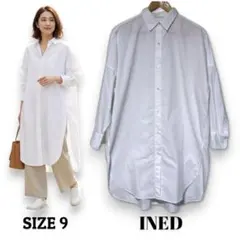 イネド INED オーバーサイズシャツ 白 9号 コットン ストレッチ 春夏秋のサムネイル