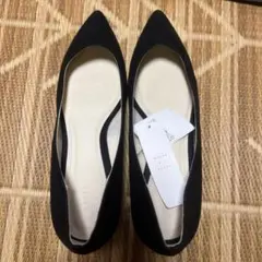 黒 スエード ポインテッドトゥパンプス