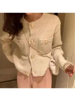 GRL グレイル ゴールドボタンショート丈ニットカーディガンan1347 白