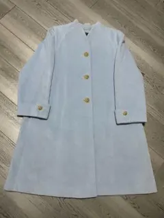 SANYO ウールコート ノーカラーコート 水色 S ロングコート