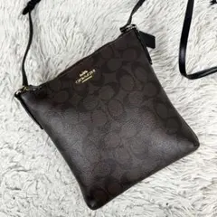 美品 COACH PVC レザー シグネチャー ショルダーバッグ ファスナー 茶