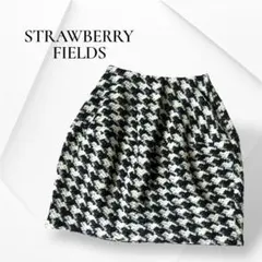 ストロベリーフィールズ ハウンドトゥースフレアスカート 千鳥格子 ウール ひざ丈